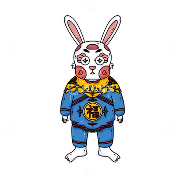 源文件下载【趣麦麦图】手绘呆萌生肖兔国潮年画
