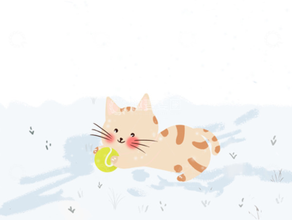 源文件下载【趣麦麦图】-立冬下雪可爱小猫雪地玩耍手绘图