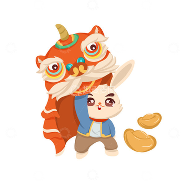 源文件下载【趣麦麦图】国潮红色喜庆醒狮兔年生肖拜年元素