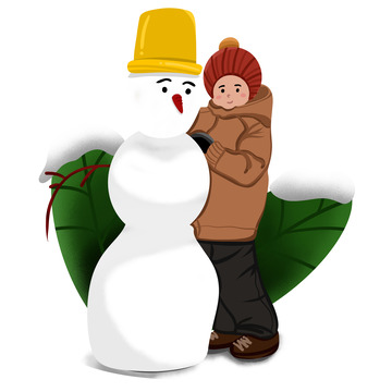 立冬手绘堆雪人的小男孩插画冬天