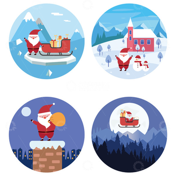 源文件下载【趣麦麦图】圣诞节圣诞老人雪橇车礼物雪人系列插画元素
