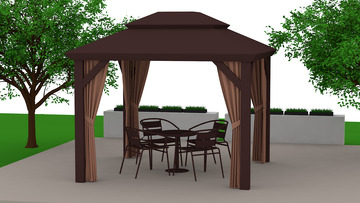 木质凉亭户外休闲亭子3D窗帘桌椅庭院