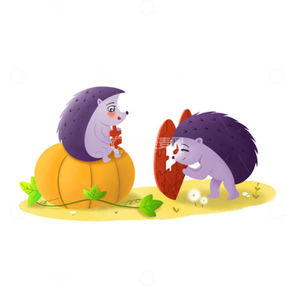 源文件下载【趣麦麦图】-手绘卡通动物之相爱的刺猬&mdash;&mdash;爱情拼图