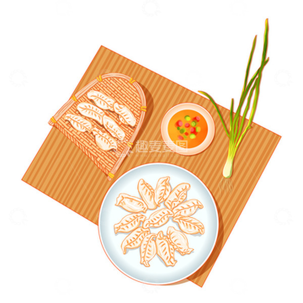 源文件下载【趣麦麦图】-简约手绘立冬节气饺子美食元素