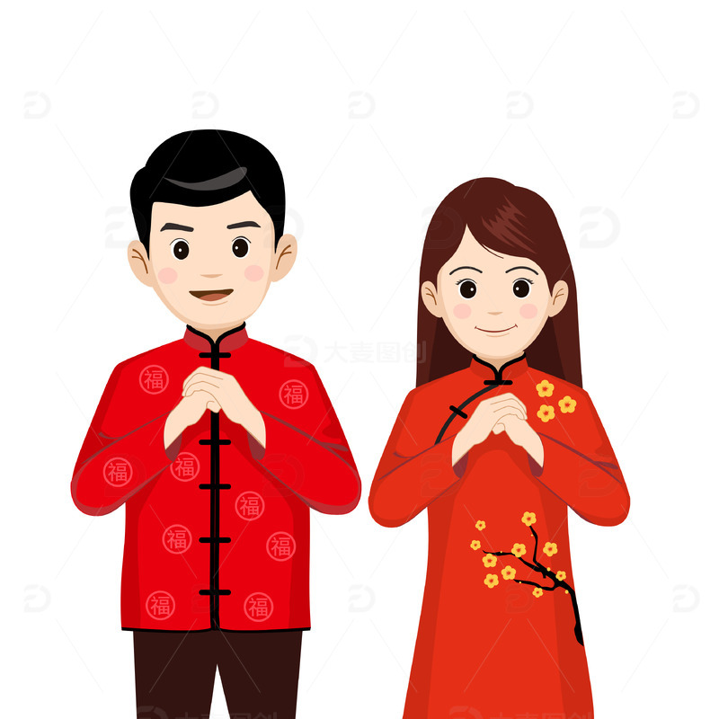 红色喜庆拜年手绘图