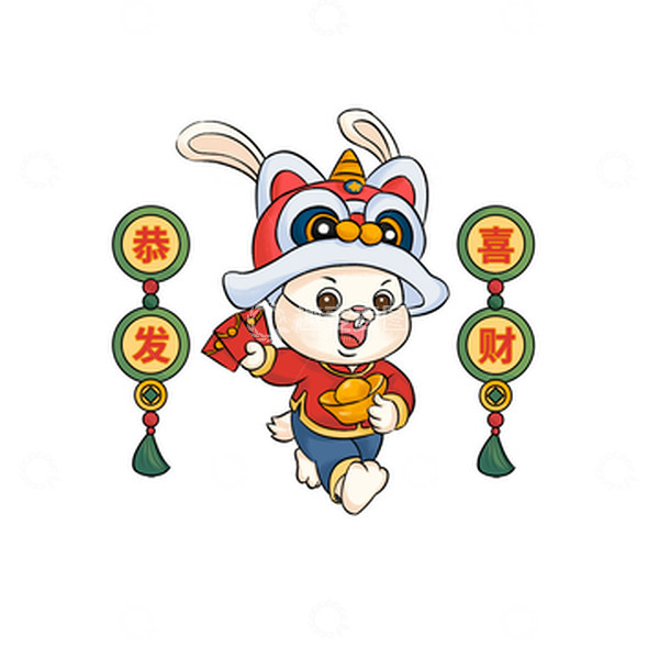 源文件下载【趣麦麦图】国潮手绘生肖兔春节元素
