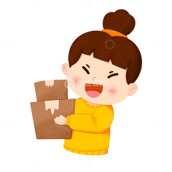 源文件下载【趣麦麦图】双11女孩开心抱着自己的快递元素