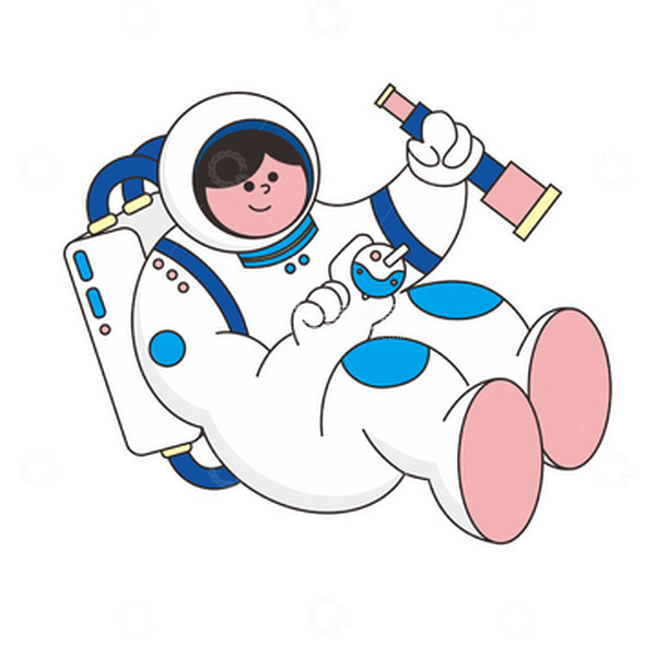源文件下载【趣麦麦图】-太空宇航员拿望远镜手绘