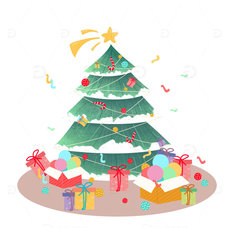 手绘圣诞节礼物礼盒圣诞树