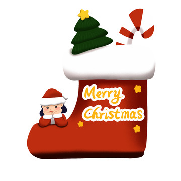 圣诞小女孩圣诞快乐手绘插画元素