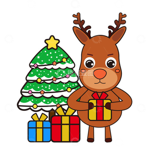 源文件下载【趣麦麦图】手绘卡通圣诞鹿元素