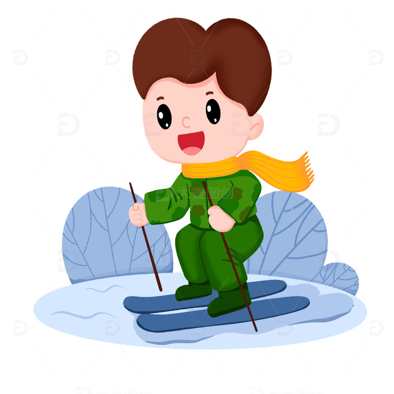 冬天男孩在户外滑雪免抠元素