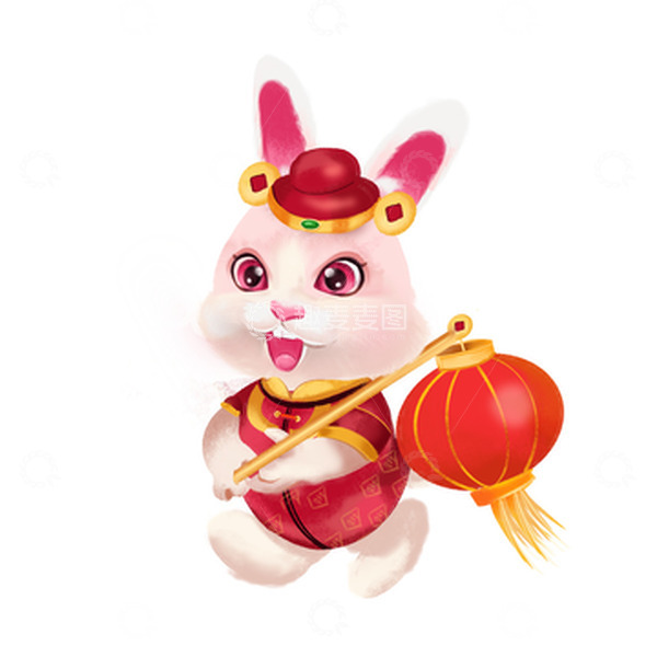 源文件下载【趣麦麦图】卡通红色灯笼生肖兔祝福吉祥手绘图