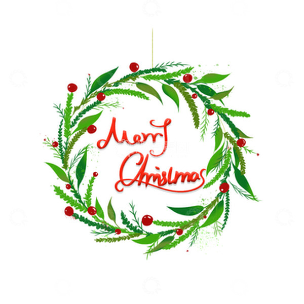源文件下载【趣麦麦图】绿色红色手绘水彩圣诞节花环圣诞节字体