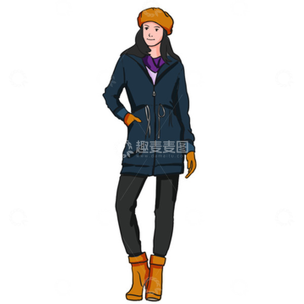 源文件下载【趣麦麦图】-冬天人物立冬冬天靴子棉衣女生