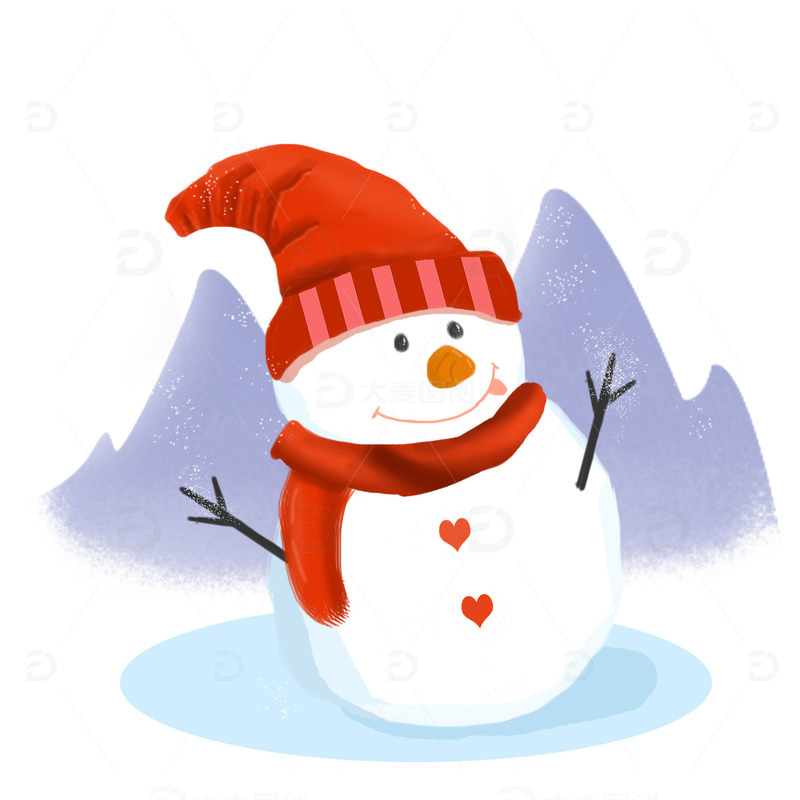 手绘立冬圣诞节可爱雪人海报装饰元素