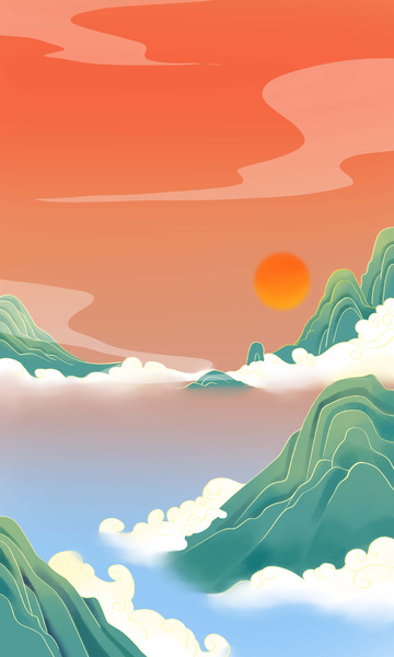 红蓝渐变国风背景