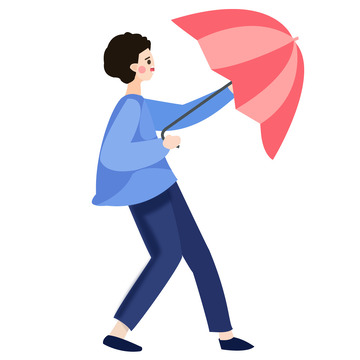 暴风雨打伞的小男孩暴雨灾害