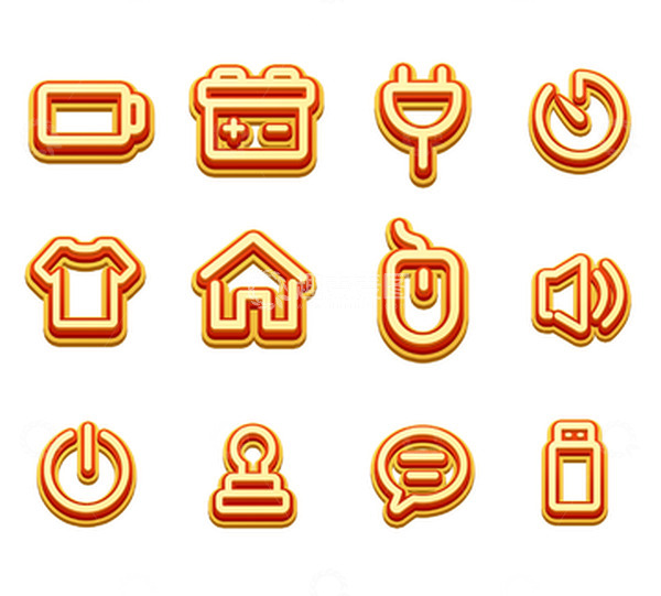 源文件下载【趣麦麦图】红色黄色立体图标秒表音量优盘电源消息