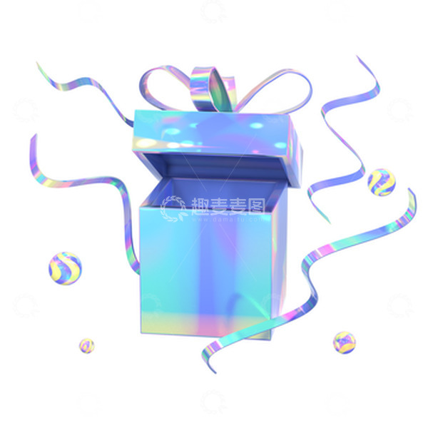 源文件下载【趣麦麦图】3D立体蓝色镭射开盖礼盒节日气氛装饰