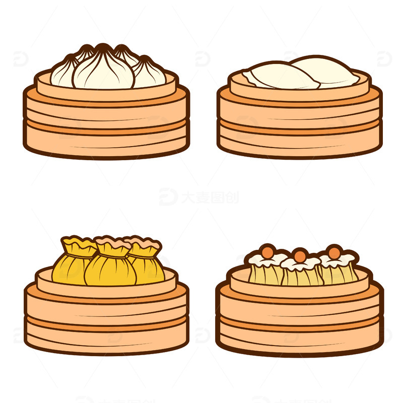 源文件下载【趣麦麦图】-饺子早点早餐港式茶餐厅广式早茶叉烧包