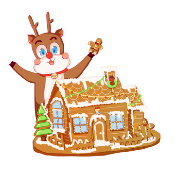 圣诞节圣诞袜雪地烟囱麋鹿圣诞树姜饼屋