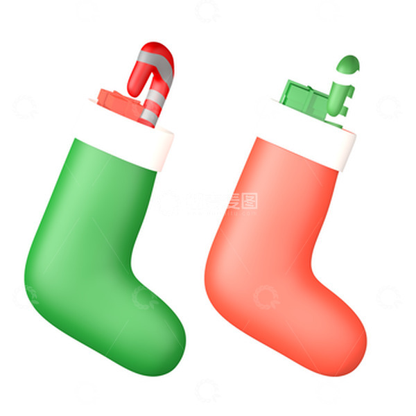 源文件下载【趣麦麦图】3D红绿色圣诞袜立体装饰