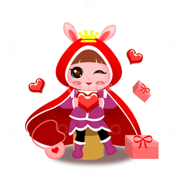 源文件下载【趣麦麦图】红色手绘兔年生肖小红帽兔子礼物