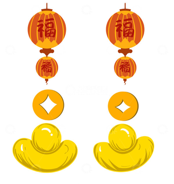 源文件下载【趣麦麦图】新年 灯笼 元宝 铜钱 插画 喜气