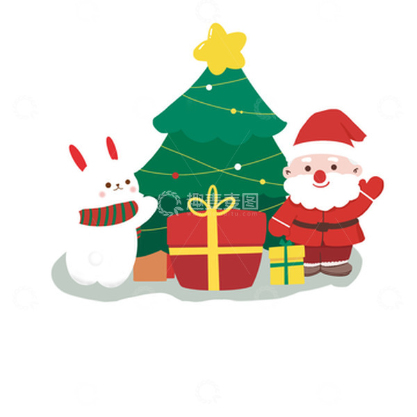 源文件下载【趣麦麦图】白色圣诞节圣诞老人礼物小白兔围巾手绘元素