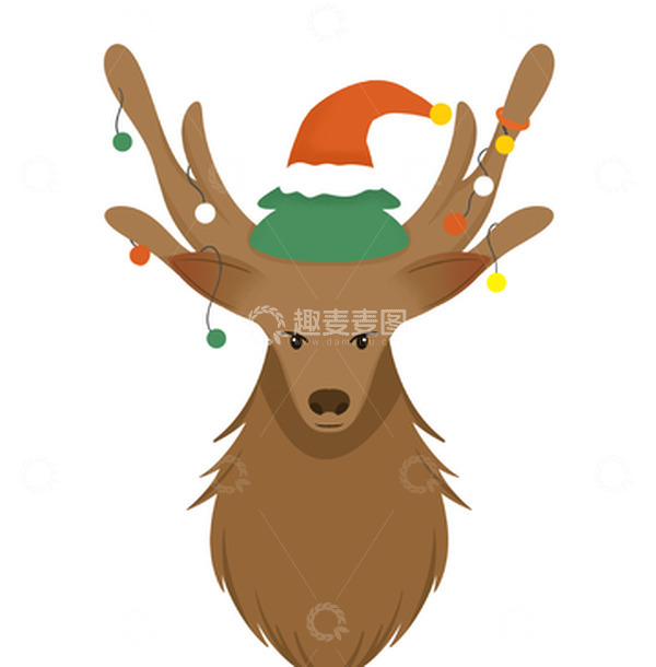 源文件下载【趣麦麦图】圣诞节 麋鹿 圣诞帽 彩灯 插画 手绘
