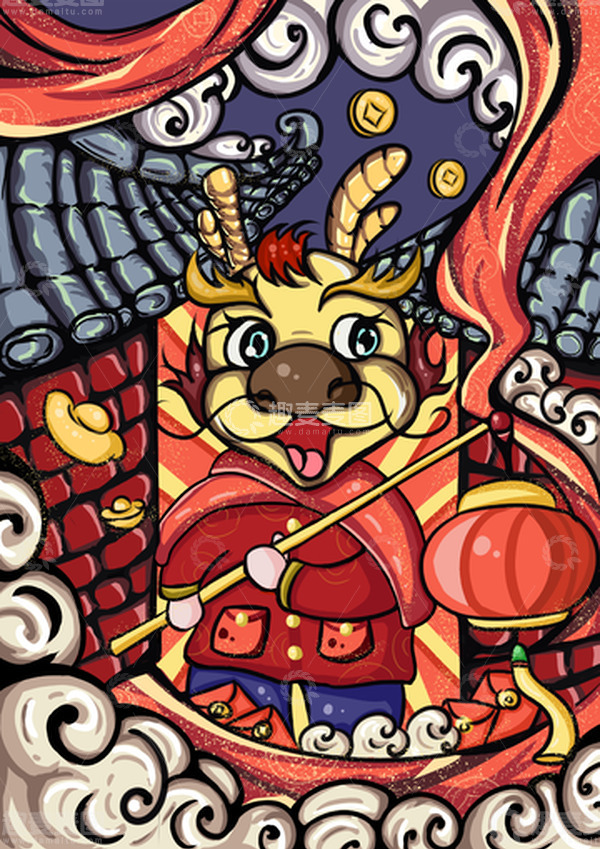 源文件下载【趣麦麦图】-国潮风龙卡通插画海报