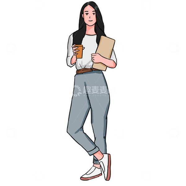 源文件下载【趣麦麦图】站立女咖啡休息商务平面元素