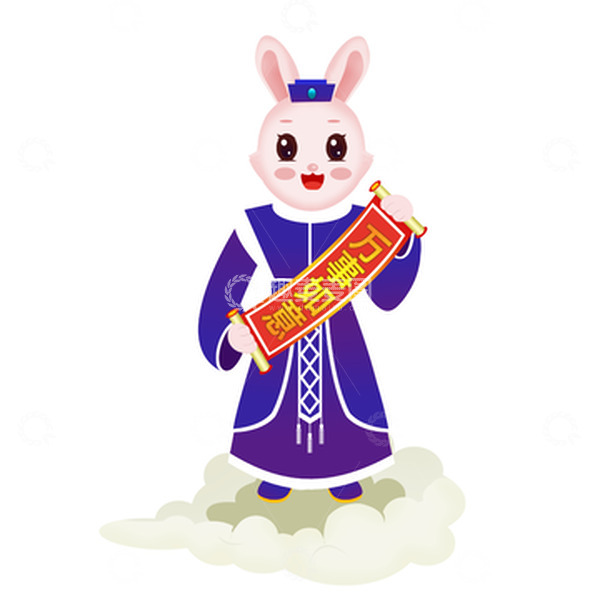 源文件下载【趣麦麦图】蓝色手绘兔年生肖古风吉祥兔