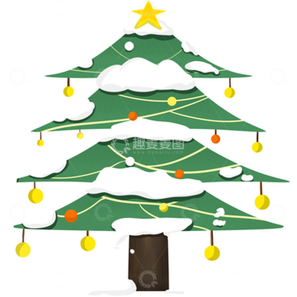 源文件下载【趣麦麦图】绿色 圣诞树 星 灯 雪 插画 平安夜