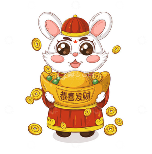 源文件下载【趣麦麦图】兔年捧元宝喜庆过年生肖手绘