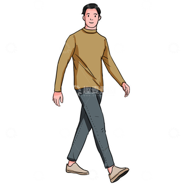 源文件下载【趣麦麦图】走路向前 侧面 青年 休闲 散步