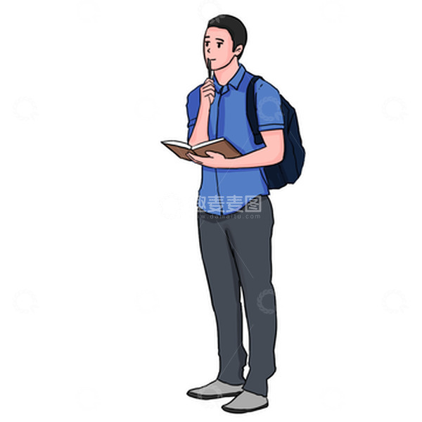 源文件下载【趣麦麦图】站立男思考学生书本笔记