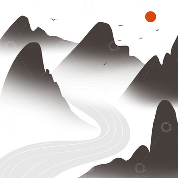 源文件下载【趣麦麦图】山 中国风 墨水画 水 手绘 插画