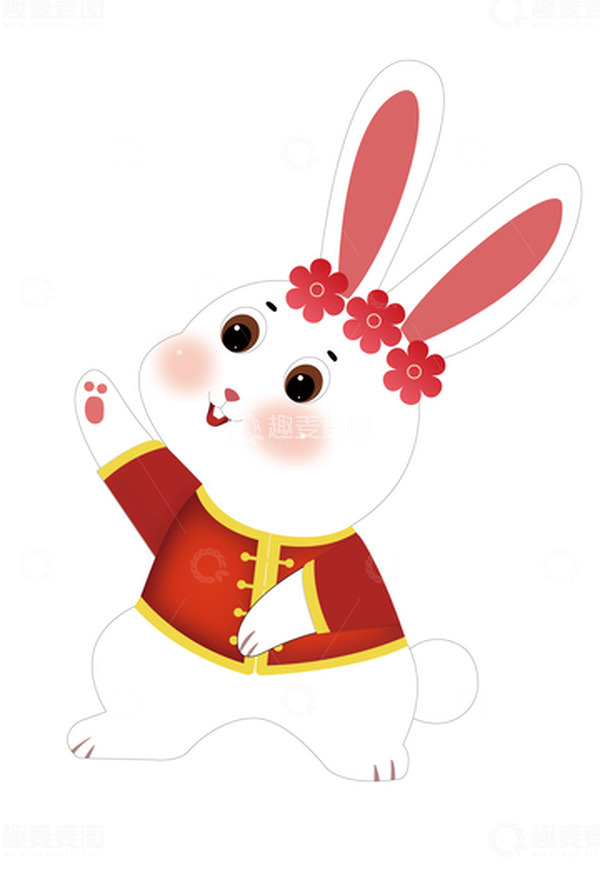 源文件下载【趣麦麦图】-卡通喜庆戴花兔子手绘