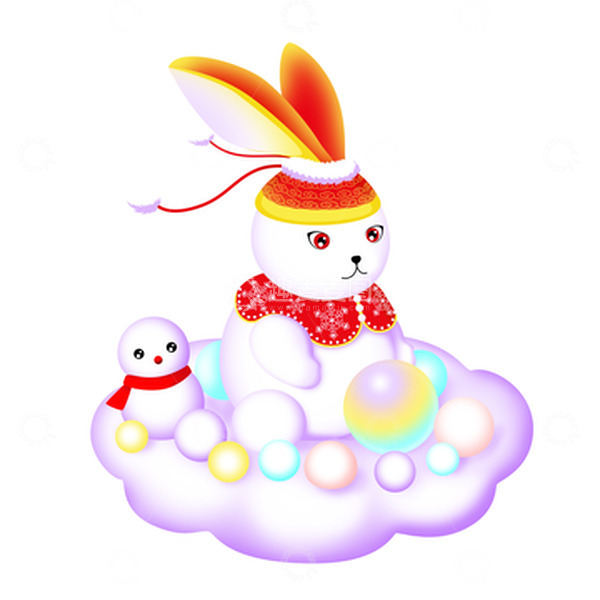 源文件下载【趣麦麦图】白色手绘兔年生肖兔子雪人雪球