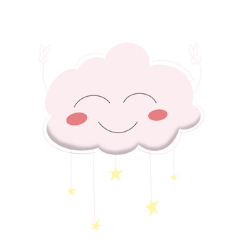 粉色粉嫩比耶可爱调皮星星云朵免抠手绘素材