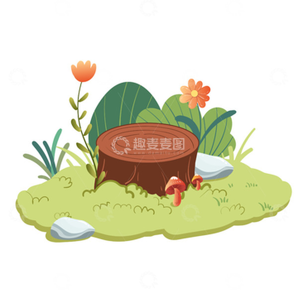 源文件下载【趣麦麦图】绿色小清新草地蘑菇小石头