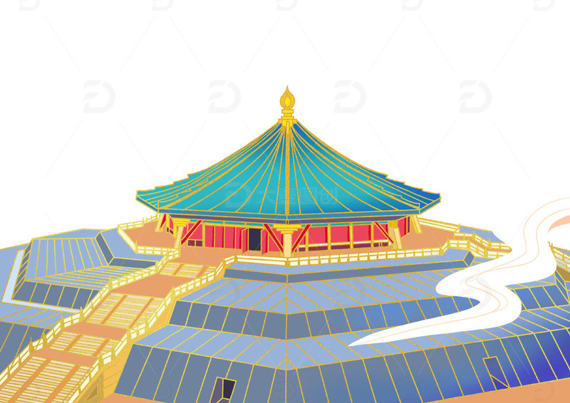 源文件下载【趣麦麦图】黄色国潮风洛阳标志性建筑天堂明堂