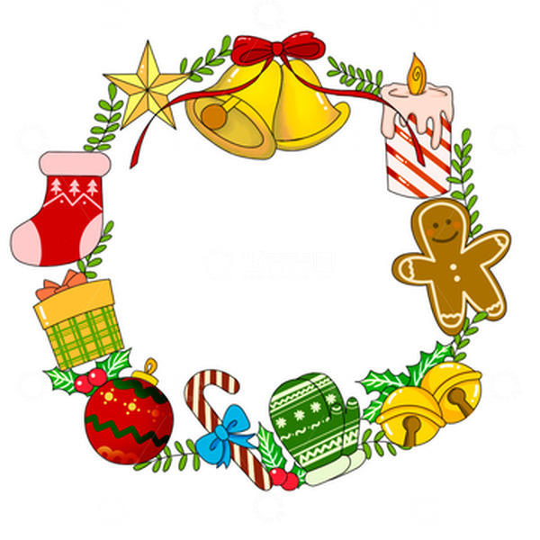 源文件下载【趣麦麦图】缤纷多彩圣诞花环圣诞节手绘图