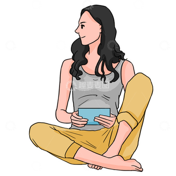 源文件下载【趣麦麦图】坐立 拿手机 女 盘坐 休闲 平面