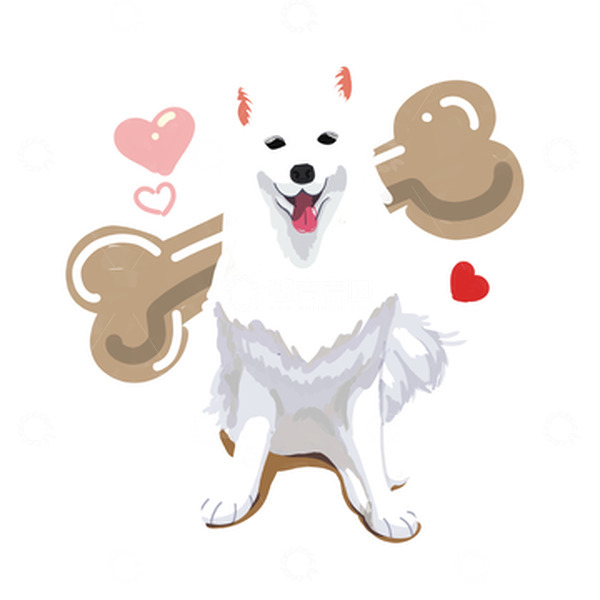 源文件下载【趣麦麦图】白色 扁平风 萨摩耶 萌宠 插画