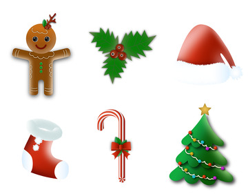 圣诞元素立体风格姜饼人圣诞帽等圣诞节元素