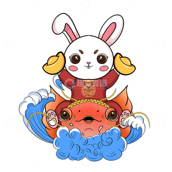 源文件下载【趣麦麦图】红色国潮风兔年生肖年年有余手绘元素