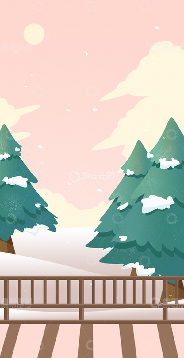 源文件下载【趣麦麦图】-立冬24节气下雪雪地卡通手绘背景